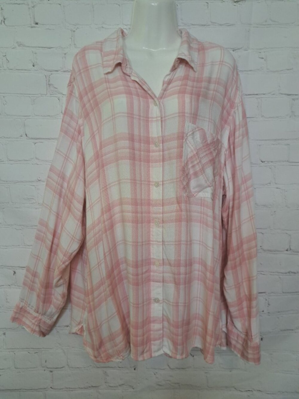 Time And Tru Women's 100% Viscose Flannel Plaid Button Front Shirt Size 3XL